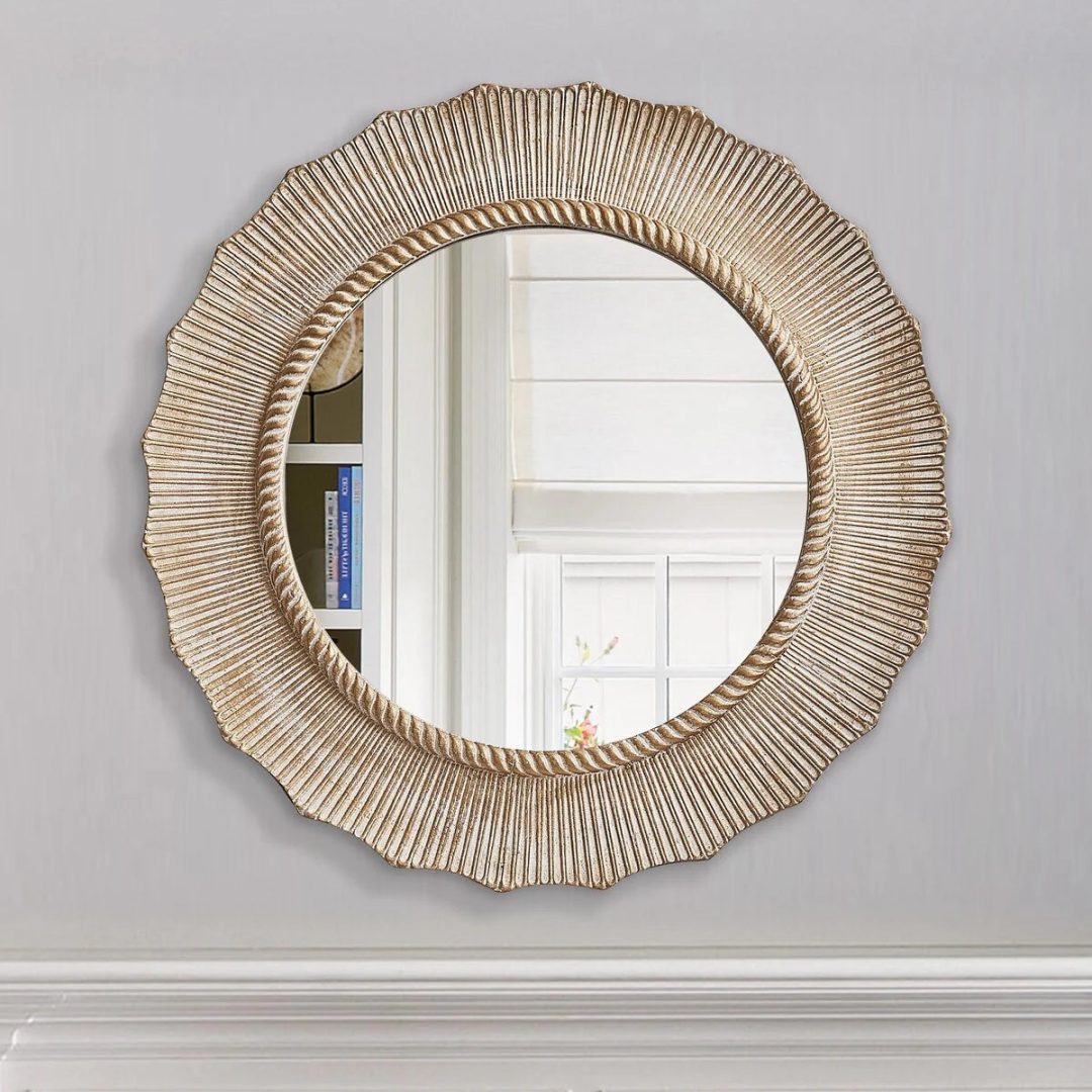 ZenVora 30 Inch Bohemian Beige Round Wood Bathroom Vanity Wall Mirror
