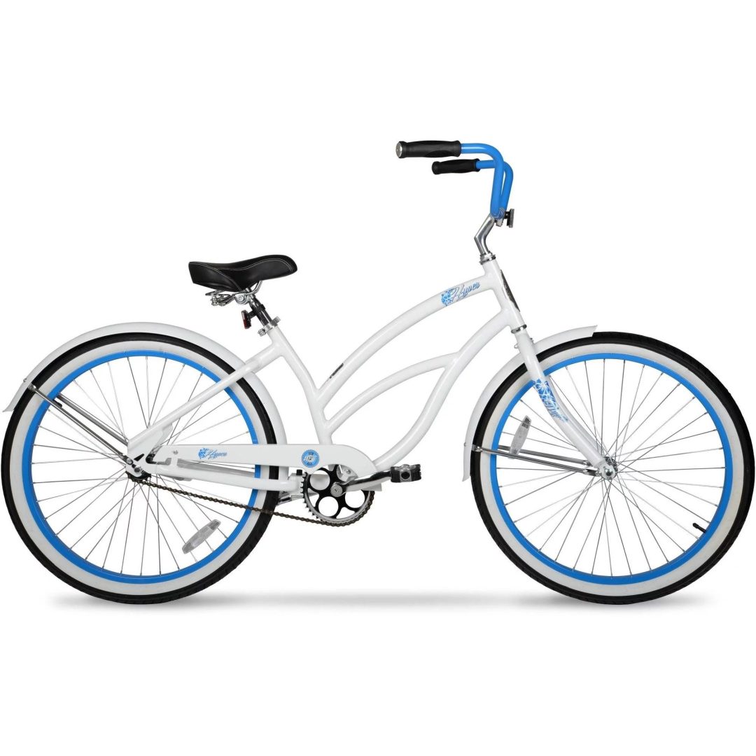 ZenVora Women's 26-Inch Beach Cruiser Bike, White with Blue Rim