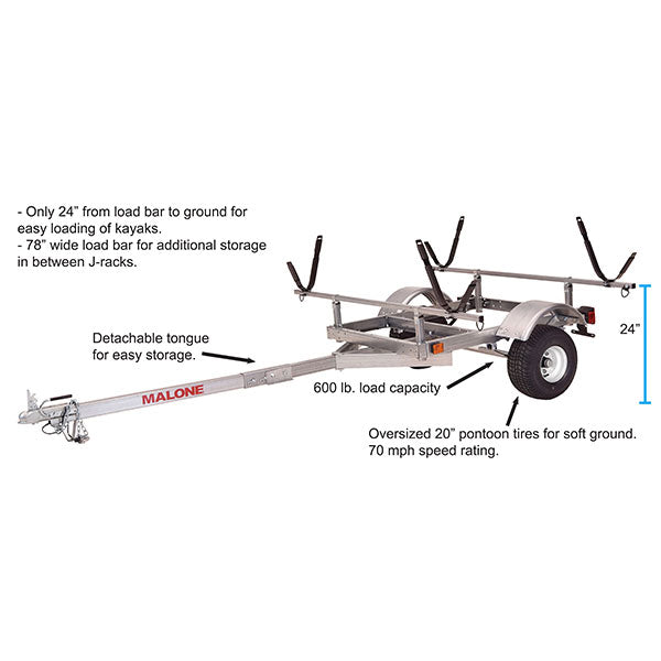 ZenVora 2-Kayak Trailer Package, 600-Lb. Capacity, Galvanized Steel, LED Lights, 70 MPH Rated Tires