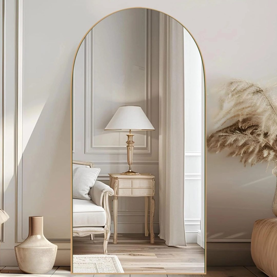 ZenVora Arched Full Length Wood Floor Mirror, Full Body Standing and Wall Mounted Mirror for Bedroom, Living Room and Home Decor