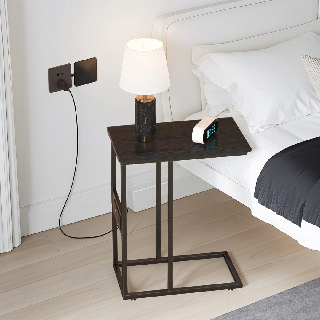 ZenVora Set of 2 C-Shaped Sofa Side Tables, Small End Tables for Living Room, Bedside and TV Tray