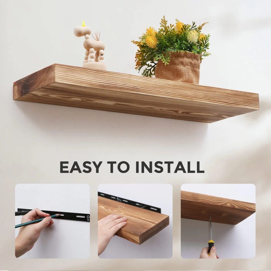 ZenVora Set of 2 Handcrafted European Pine Floating Wall Shelves, Natural Rustic Wood