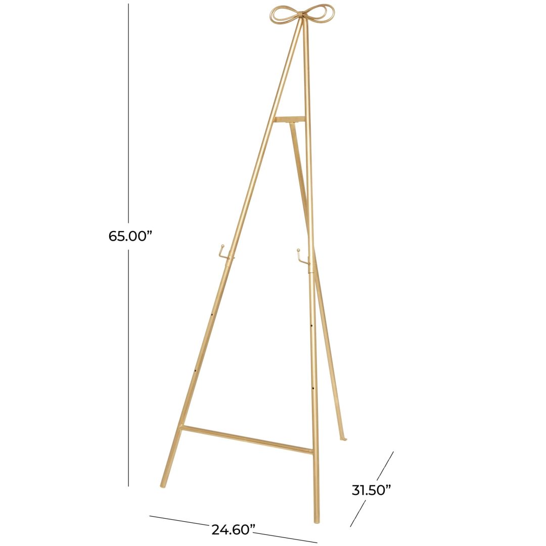 ZenVora Tall Adjustable 3-Tier Metal Display Stand, Gold Floor Easel with Bow Top