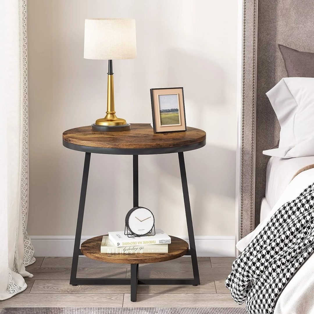 ZenVora Industrial Round End Table, Small Side Table and Accent Coffee Table for Living Room and Bedroom