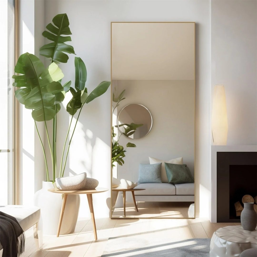 ZenVora Full Length Mirror with Stand, Aluminum Alloy Frame Full Body Floor Mirror for Bedroom and Cloakroom