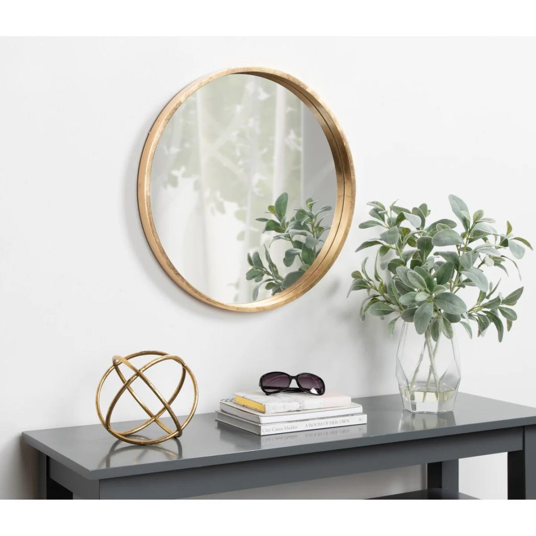 ZenVora Round Wood Accent Wall Mirror, Modern Decorative Wooden Frame Mirror for Living Room, Bedroom and Entryway