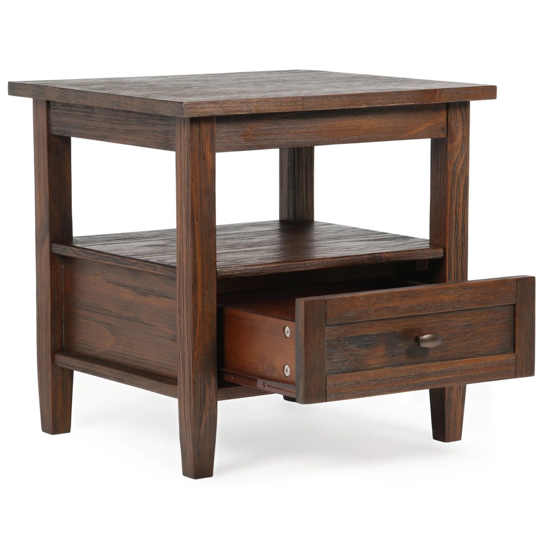 ZenVora 20 Inch Wide Solid Wood Rectangle End Table, Transitional Side Table