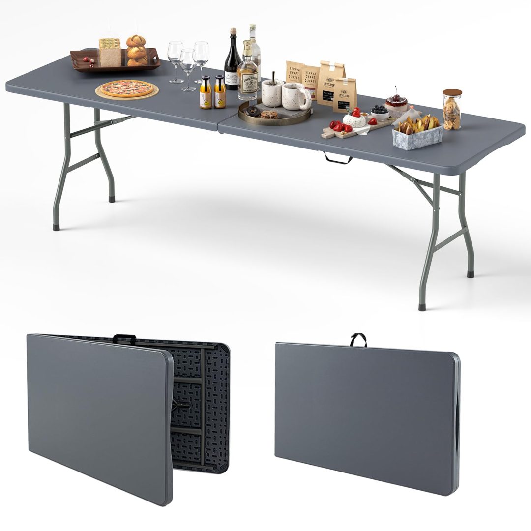 ZenVora 8FT Folding Table 350LBS – Heavy Duty Plastic Table with HDPE Top & Handle