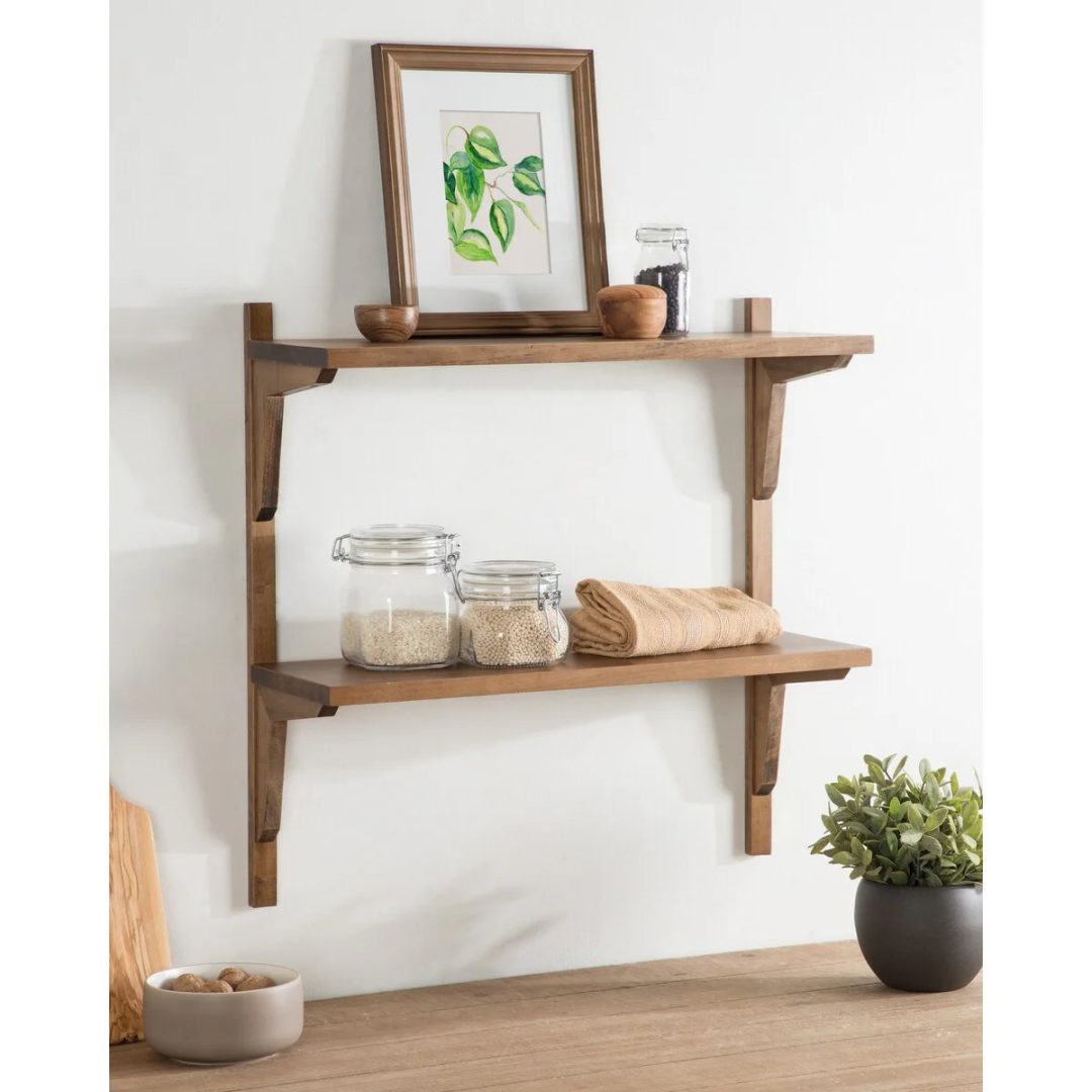 ZenVora Mid-Century Wall Shelves, 24x8x24 Inch Decorative Wall Mounted Storage and Display Shelving for Home Decor