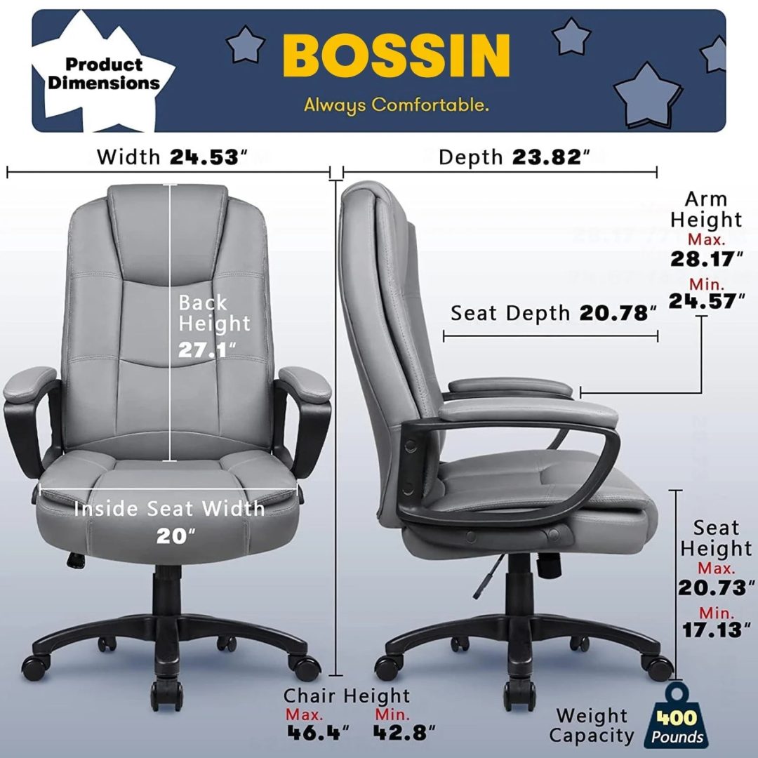 ZenVora Big and Tall Executive Office Chair, High Back Ergonomic Leather Chair, 400 lb Capacity