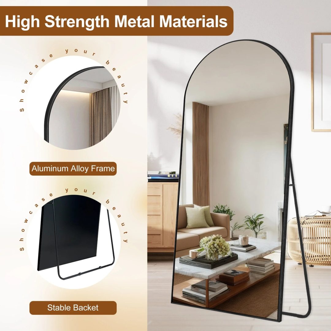 ZenVora Modern Arched Full Length Floor Mirror, Aluminum Alloy Frame Standing Full Body Mirror