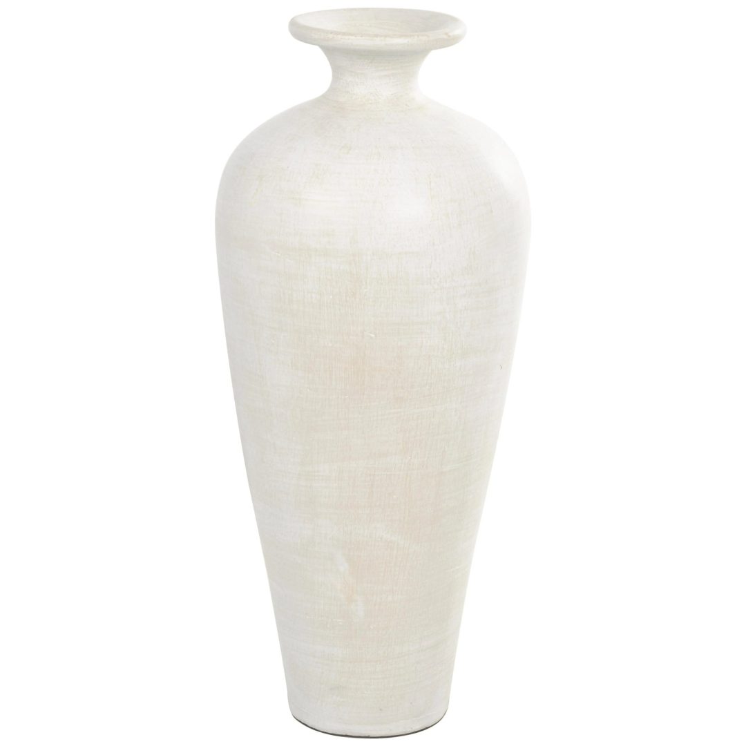 ZenVora Tall Ceramic Amphora Floor Vase, White Decorative Vase for Home Decor