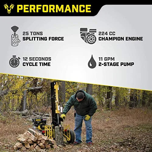 ZenVora 25-Ton Horizontal/Vertical Full-Beam Gas Log Splitter with Auto Return