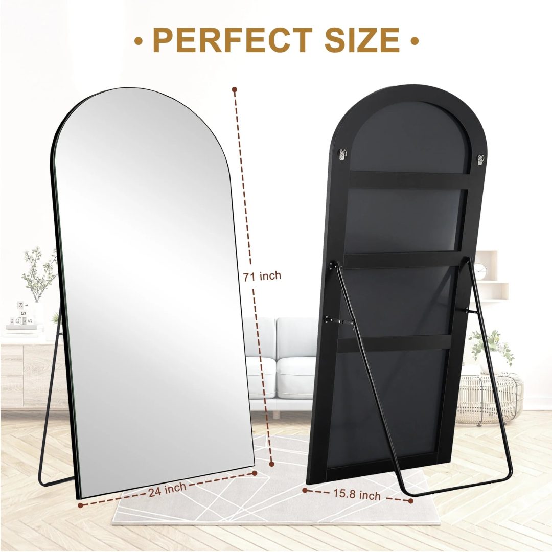 ZenVora Arched Full Length Wood Floor Mirror, Full Body Standing and Wall Mounted Mirror for Bedroom, Living Room and Home Decor