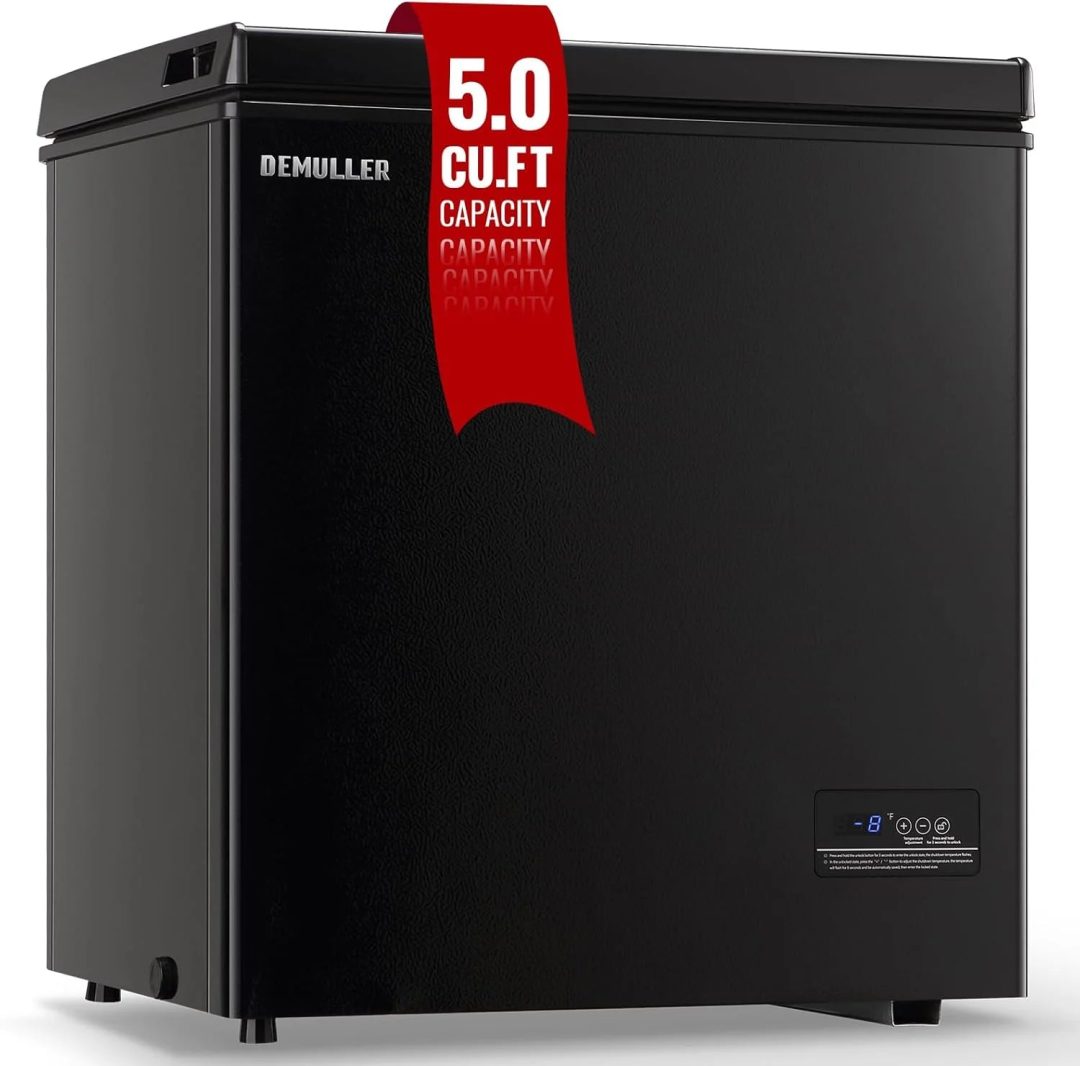 ZenVora 5.0 Cu. Ft. Chest Freezer with 2 Removable Stainless Steel Baskets, Electronic Control, 41°F to -15°F, Black