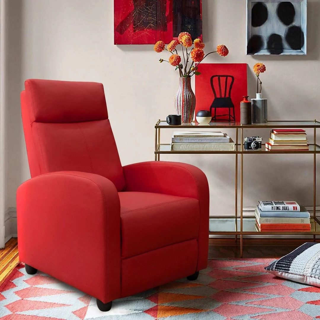 ZenVora PU Leather Recliner Chair, Single Living Room Sofa Lounge Chair with Reclining Function