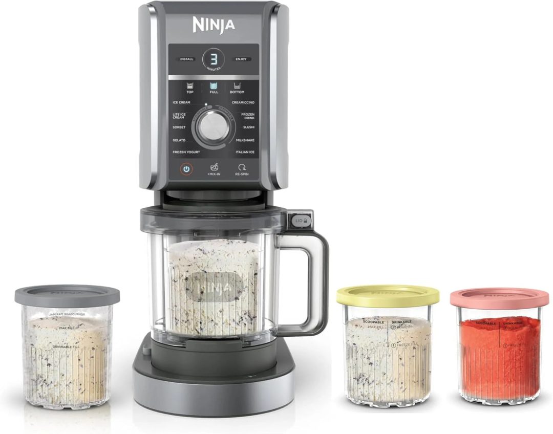 ZenVora 7-in-1 Ice Cream Maker with 2 Pint Containers and Lids, Compact, Silver
