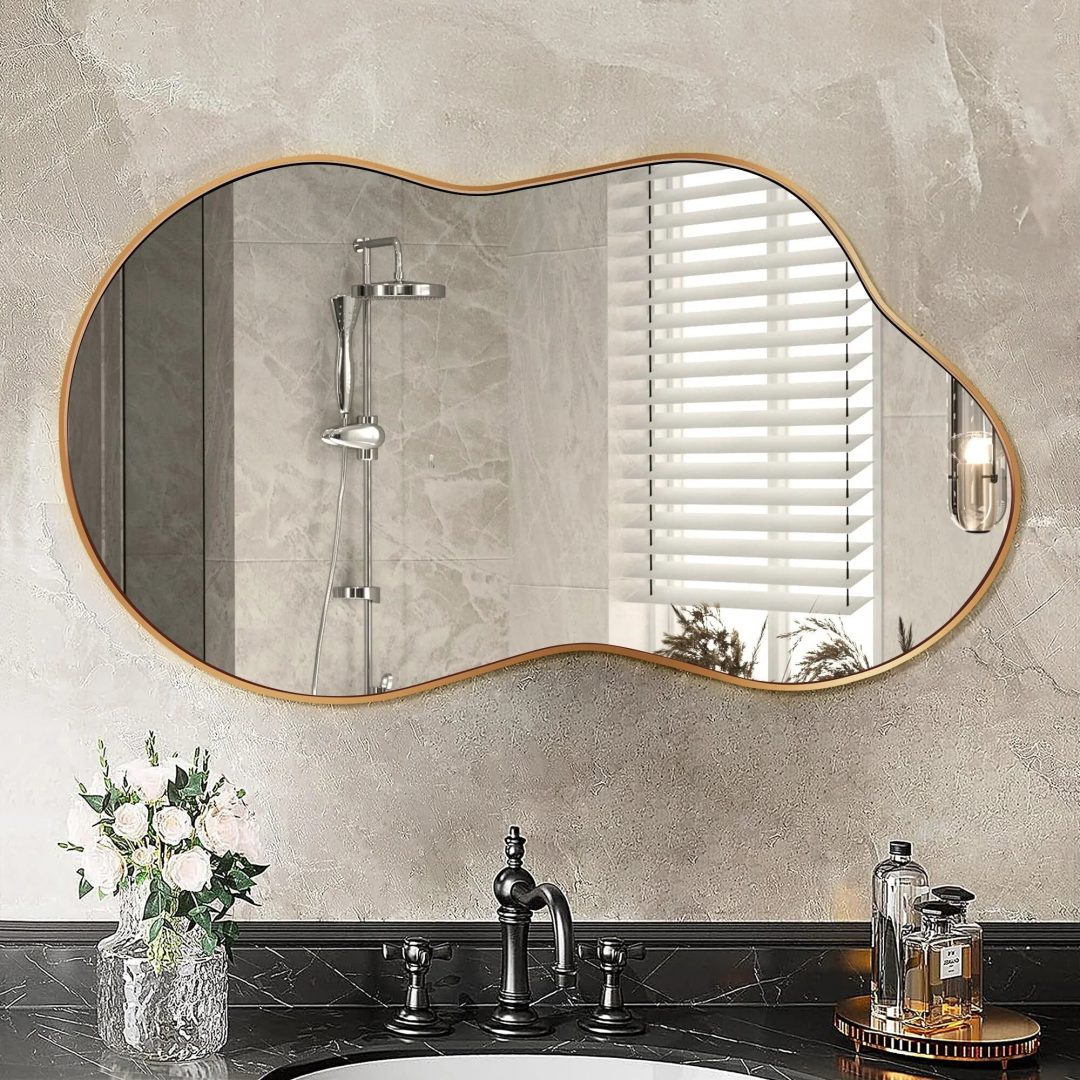 ZenVora Asymmetrical Irregular Wall Mirror, Modern Decorative Accent Mirror for Living Room, Bedroom and Entryway
