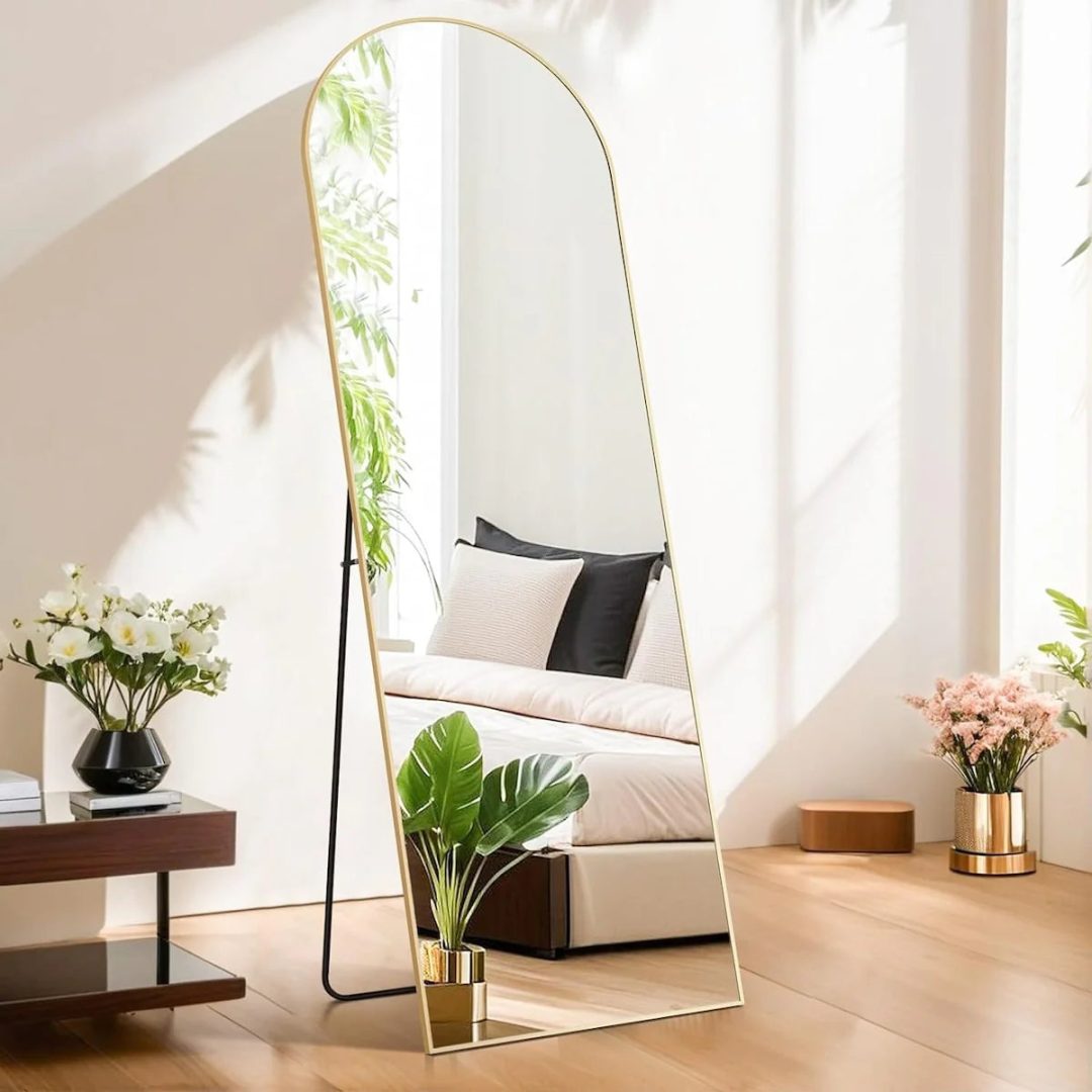 ZenVora 21x64 Arched Full-Length Mirror – Shatter-Proof Glass with Aluminum Alloy Stand