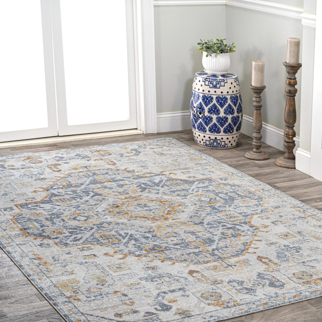 ZenVora Bohemian Medallion Low-Pile Machine-Washable Area Rug, Cream and Terra