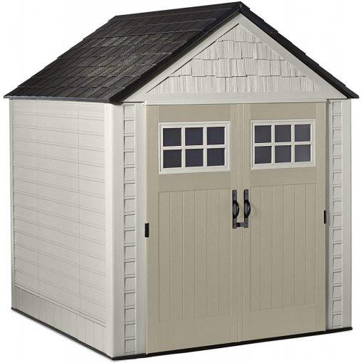 ZenVora 7 x 7-Ft. Resin Outdoor Garden Storage Shed with Windows and Utility Hooks, Sand