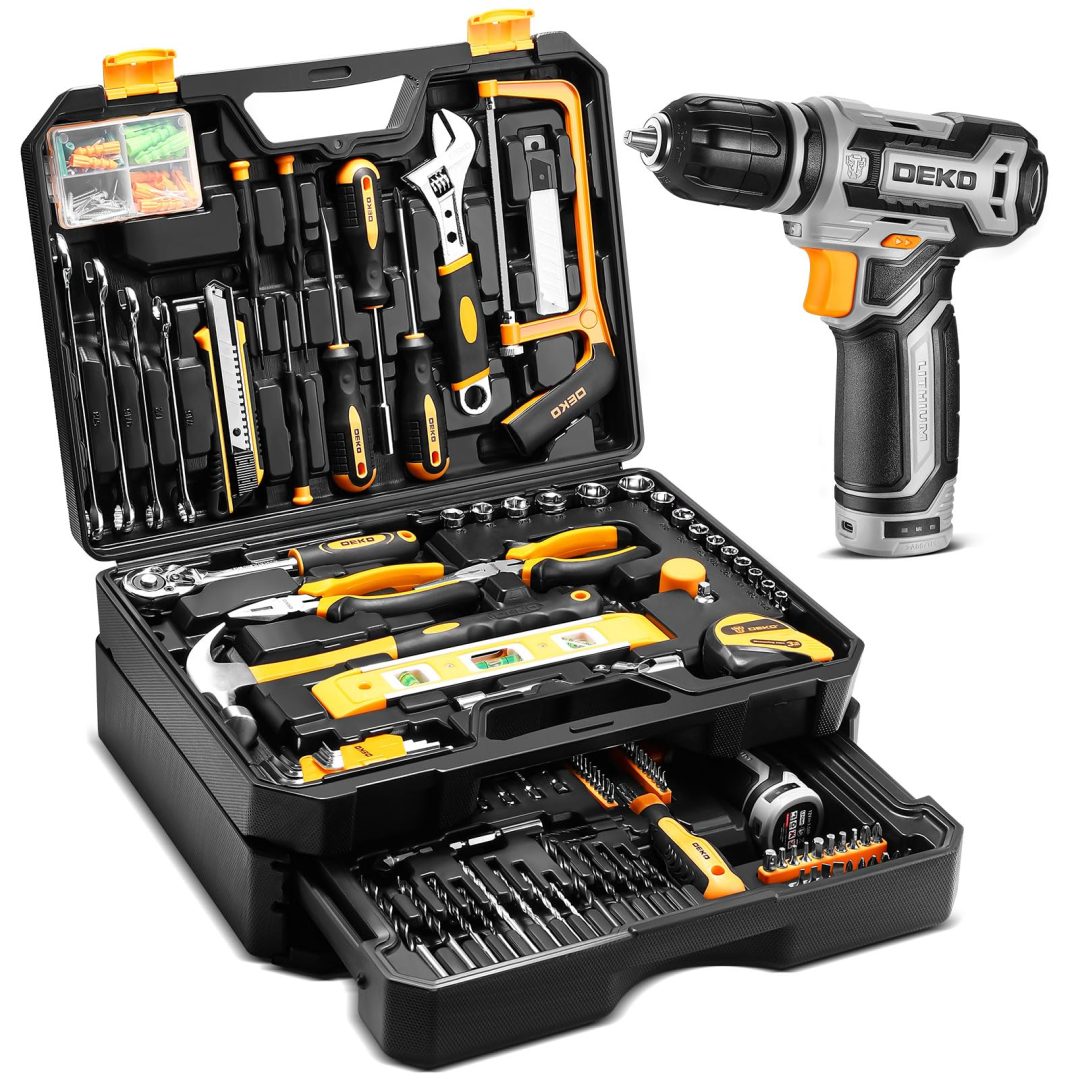 ZenVora Home Mechanic Tool Kit with Toolbox and 12V Cordless Drill