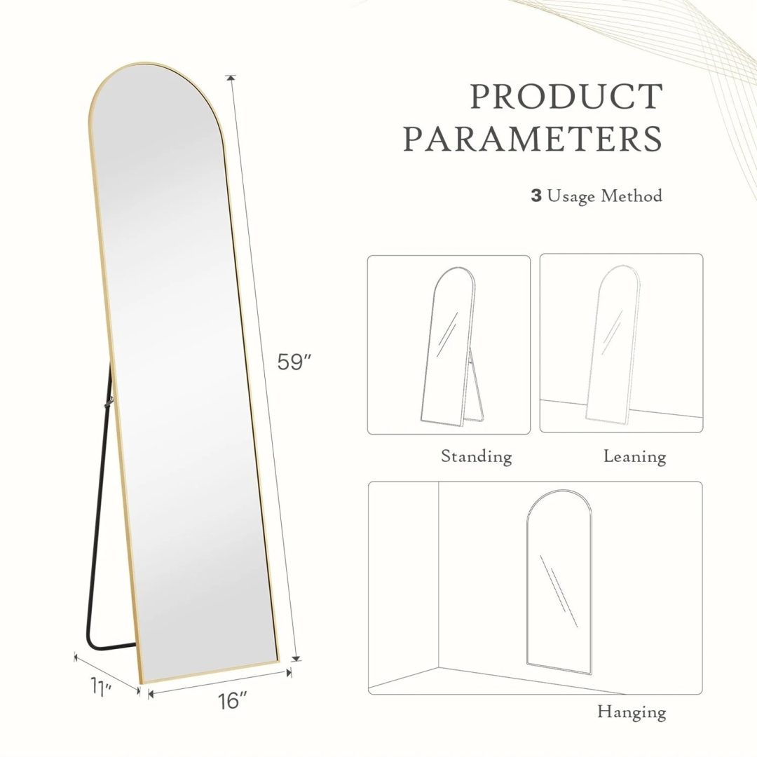 ZenVora Full Length Mirror with Stand, Aluminum Alloy Frame Full Body Floor Mirror for Bedroom and Cloakroom