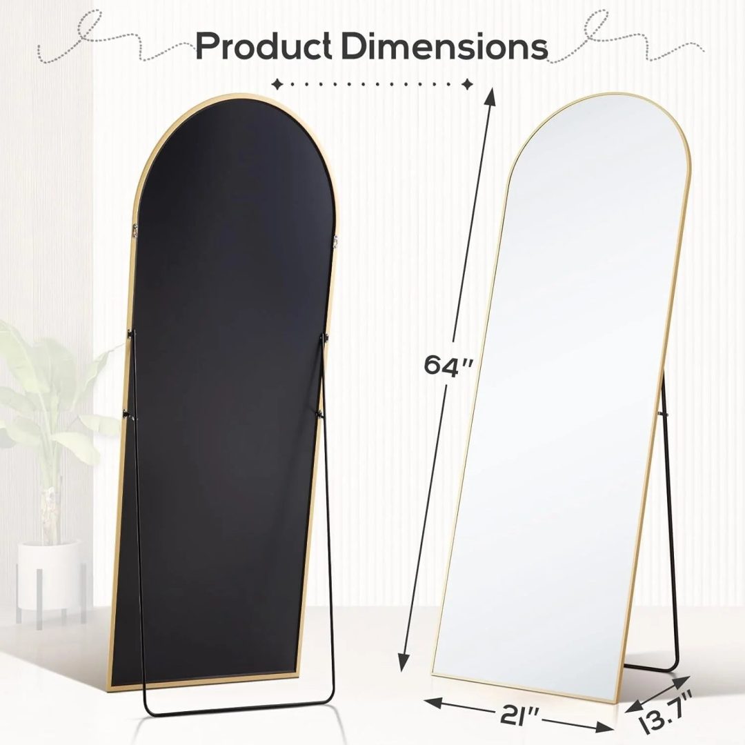 ZenVora 21x64 Full Length Arched Mirror, Large Tall Body Dressing Mirror with Aluminum Alloy Frame, Stand and Wall Mount Option