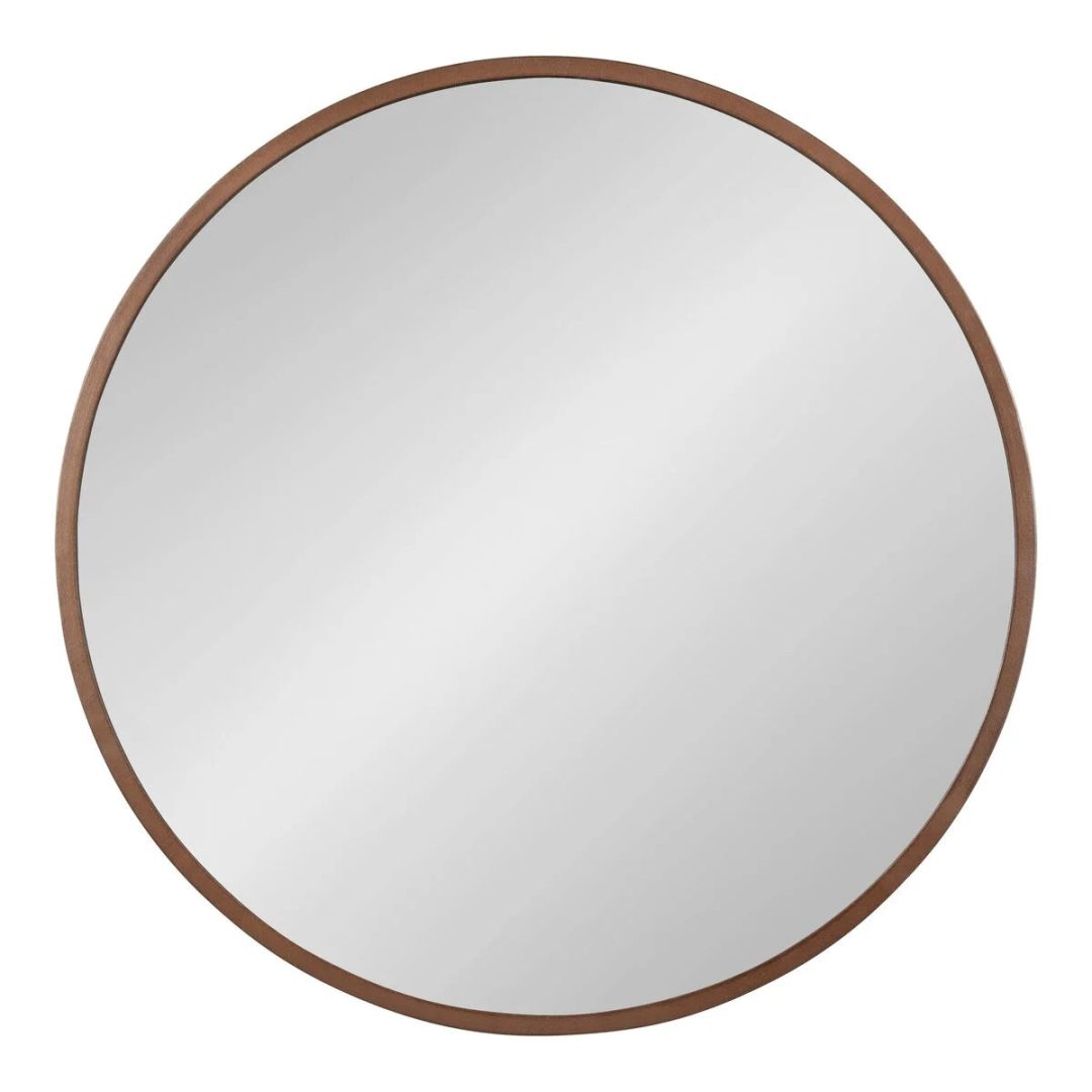 ZenVora Round Wood Accent Wall Mirror, Modern Decorative Wooden Frame Mirror for Living Room, Bedroom and Entryway