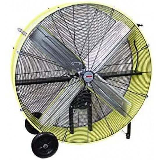 ZenVora 42-Inch Belt-Drive Drum Fan, Industrial High-Speed 2-Speed Fan with Rubber Wheels