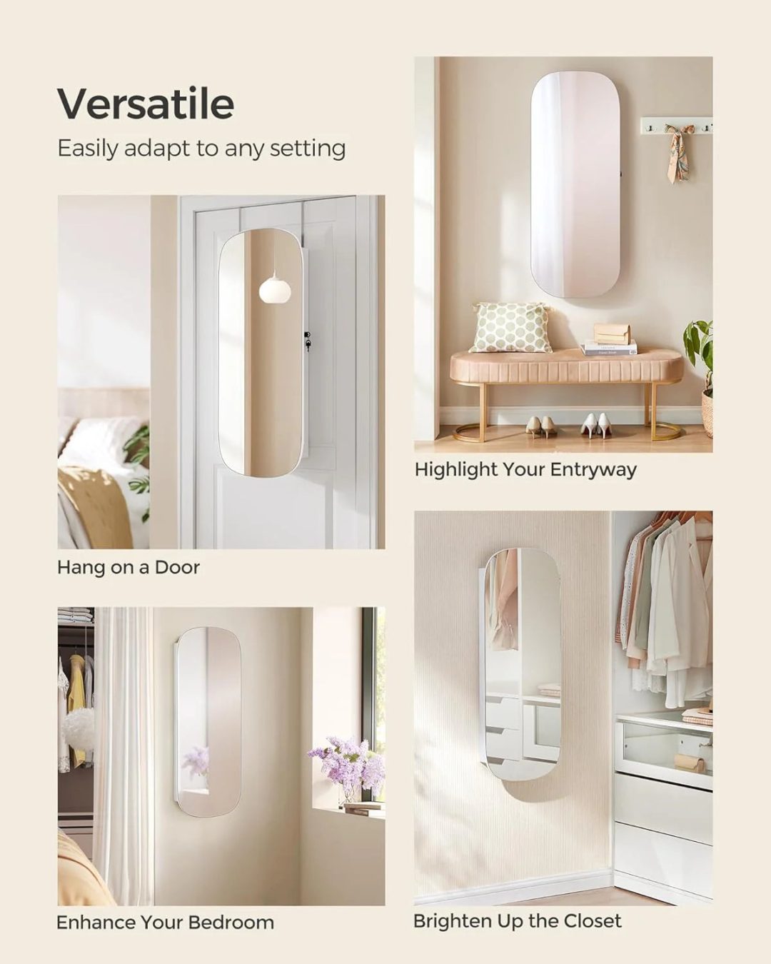ZenVora LED Jewelry Organizer Cabinet, Wall or Door Mounted Jewelry Storage Mirror with LED Lights