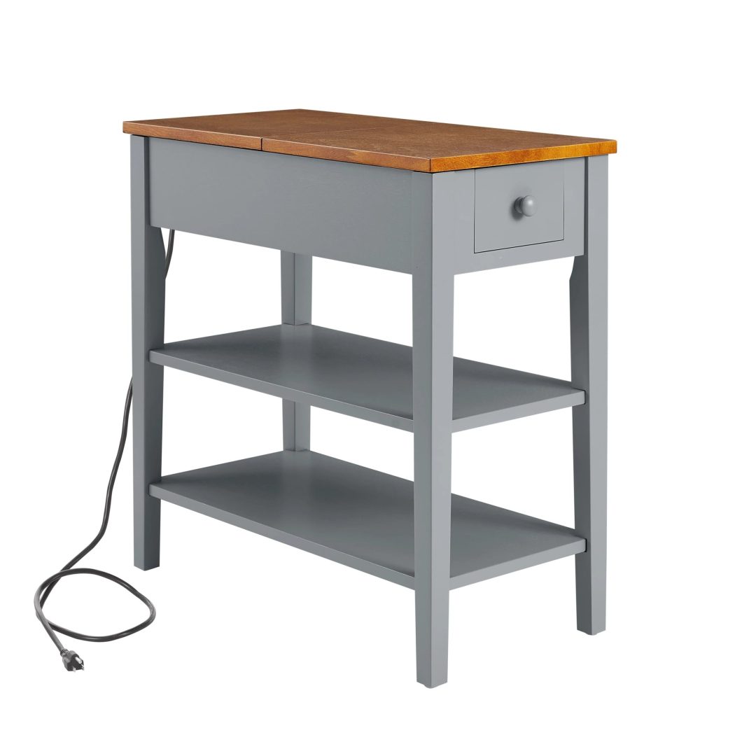 ZenVora Narrow 2-Tone End Table with USB Charging Ports, Small Space Side Table