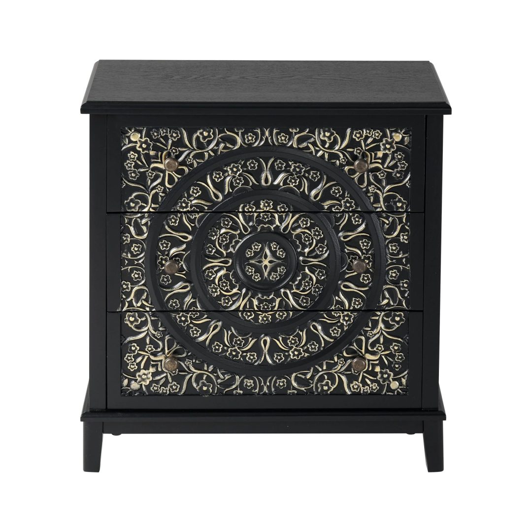Farmhouse Fully Assembled Nightstand with 2 Drawers, Flower Motif End Table for Small Spaces