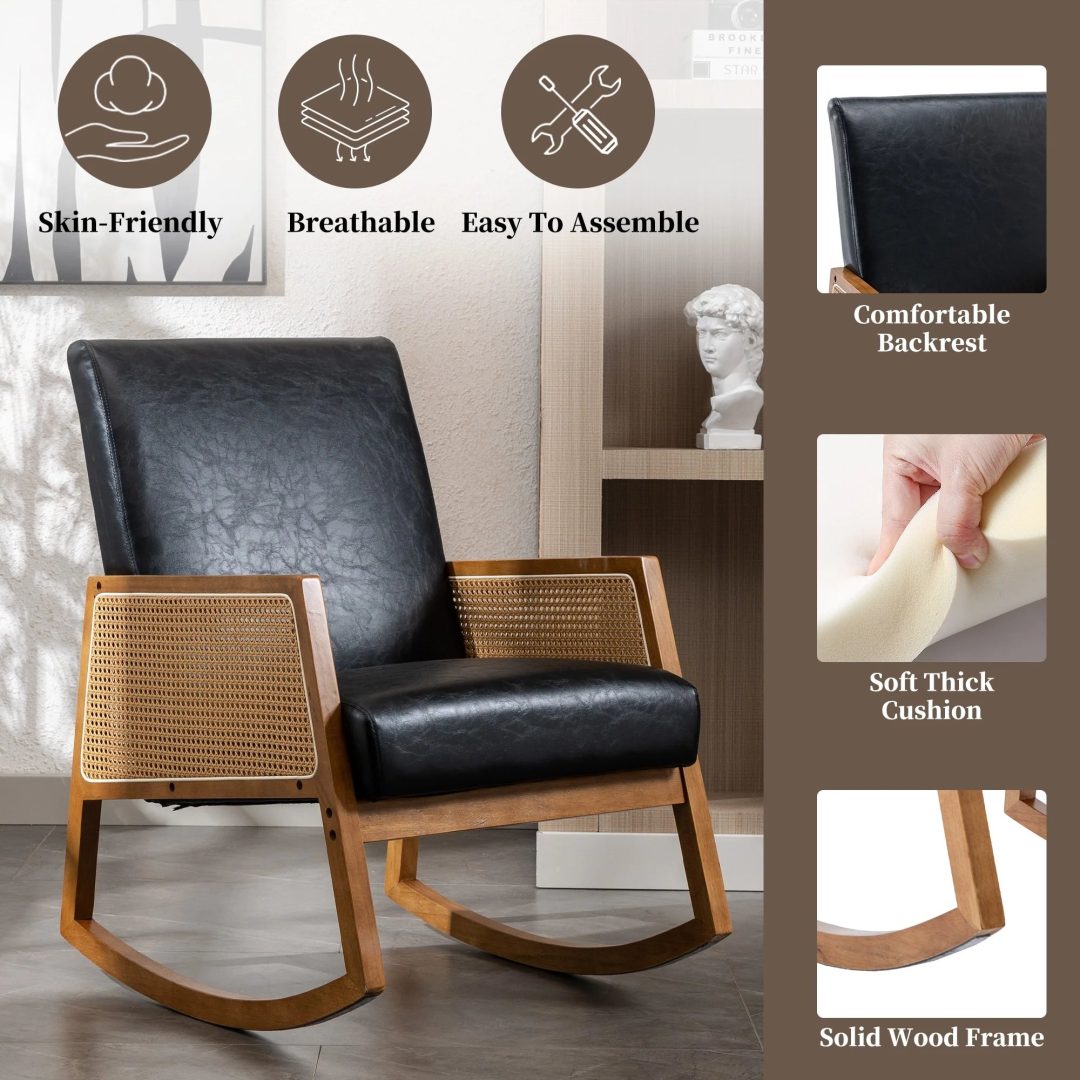 ZenVora Upholstered Tall Back Rocking Chair, Smooth Gliding Accent Armchair for Comfortable Living Room Seating