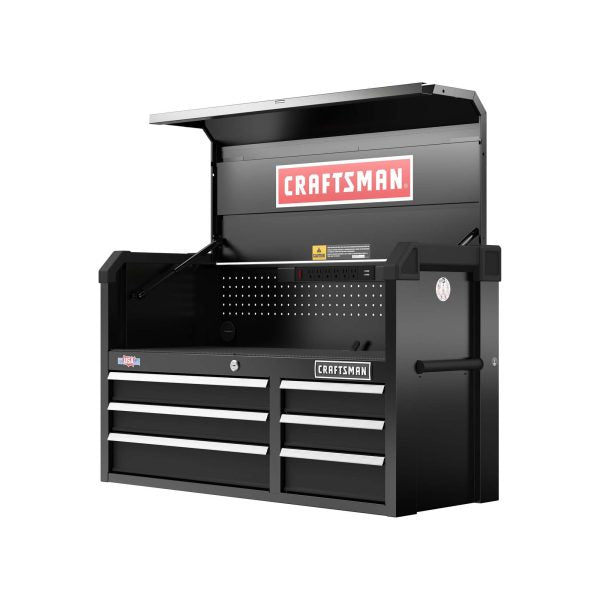 ZenVora CRAFTSMAN 40.5-Inch 6-Drawer Steel Tool Chest with Power Strip, Pegboard Storage & Soft-Close Drawers