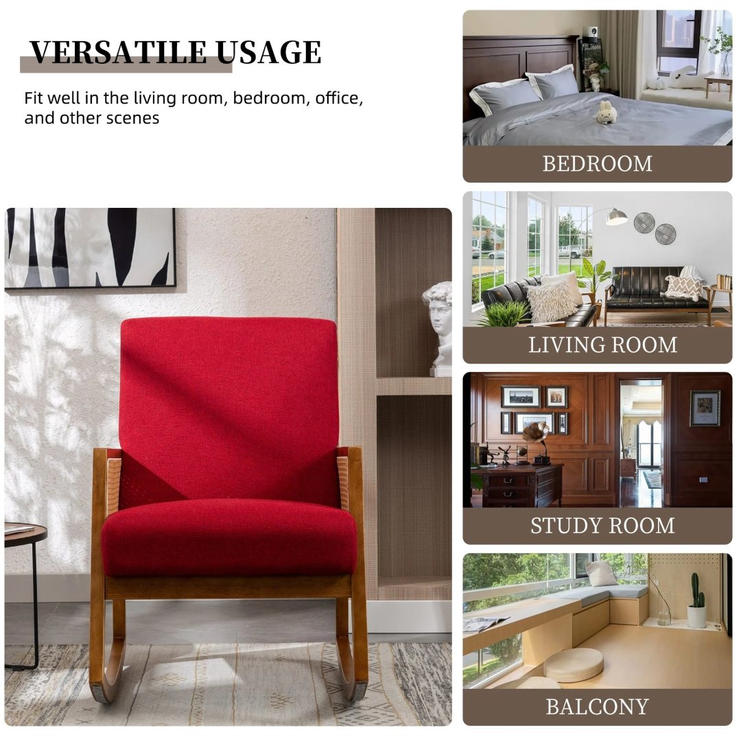 ZenVora Upholstered Tall Back Rocking Chair, Smooth Gliding Accent Armchair for Comfortable Living Room Seating
