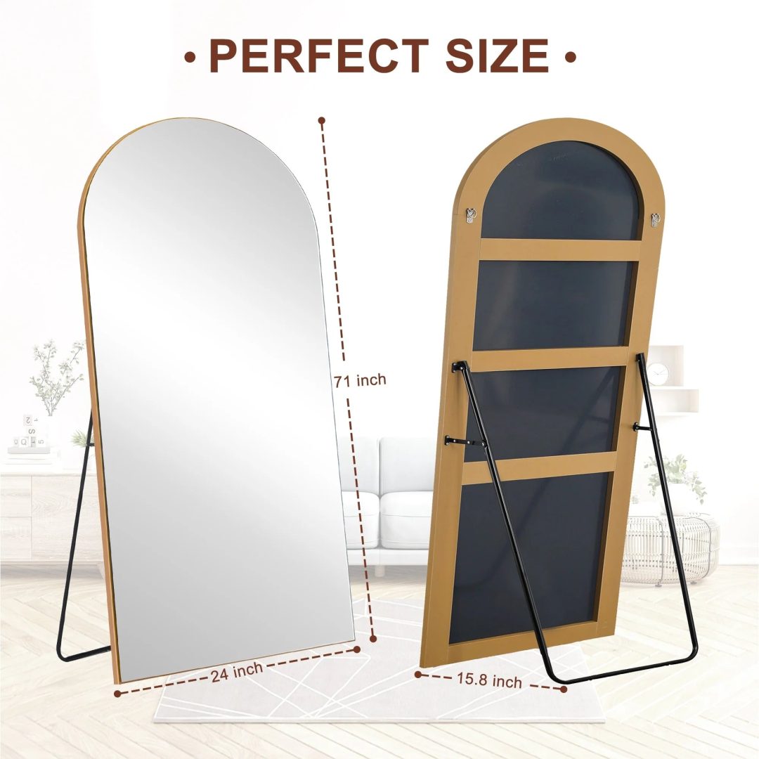 ZenVora Arched Full Length Wood Floor Mirror, Full Body Standing and Wall Mounted Mirror for Bedroom, Living Room and Home Decor