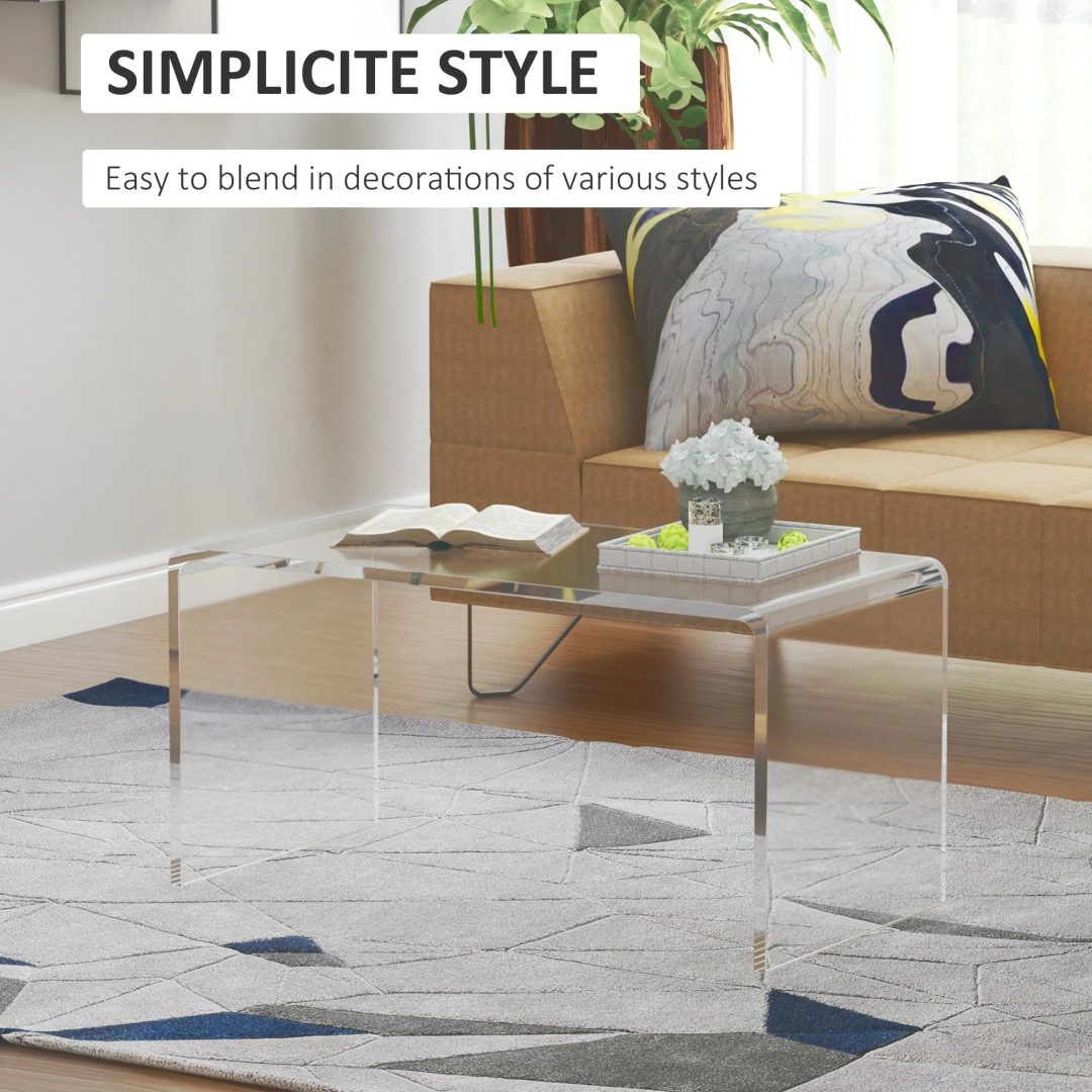 ZenVora 32" Clear Acrylic Waterfall Coffee Table, 20mm Thick Rectangle Modern Transparent Table for Living Room