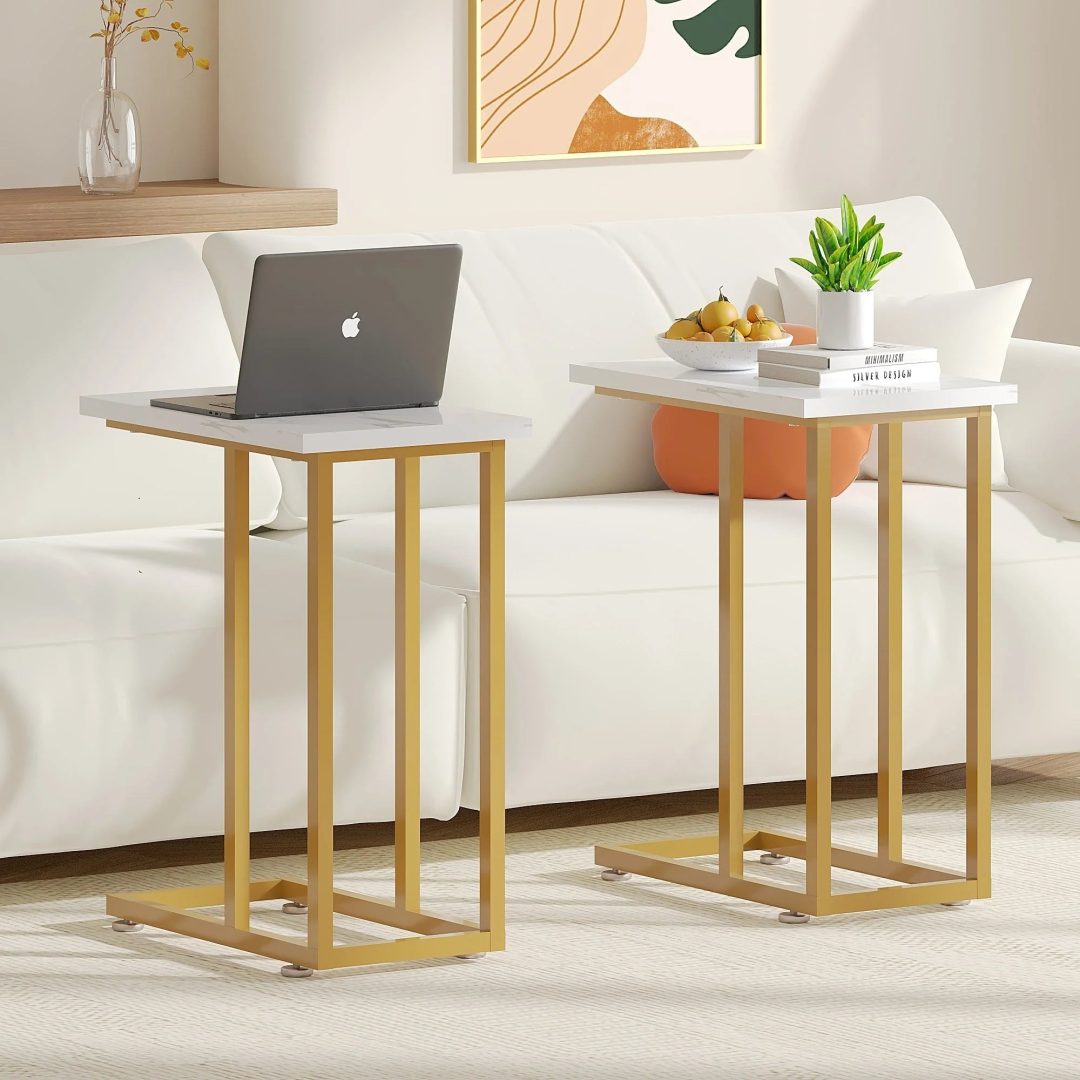 ZenVora Set of 2 C-Shaped Sofa Side Tables, Small End Tables for Living Room, Bedside and TV Tray