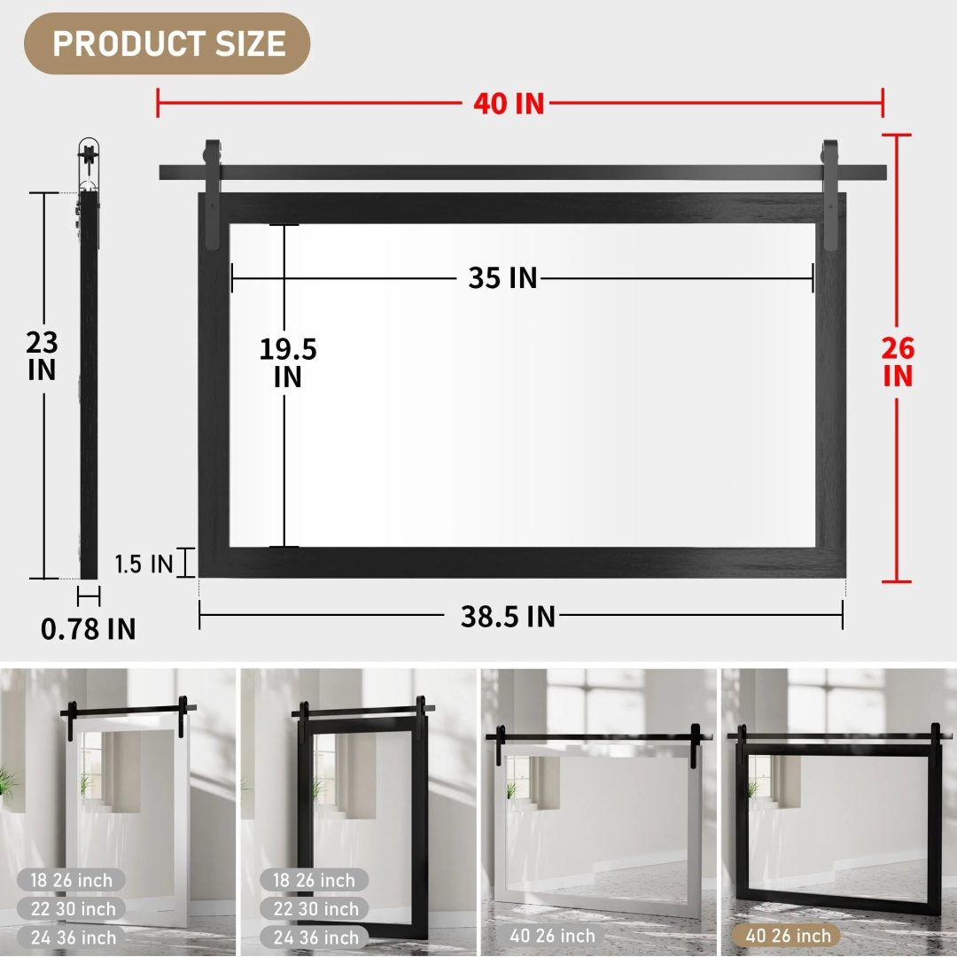 ZenVora Modern Rectangular Wall Mirror with Wood Frame, Bathroom and Barn Door Mirror, Multiple Sizes