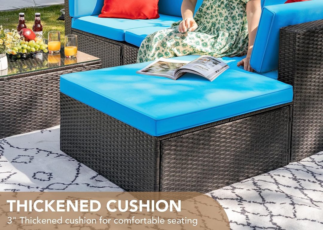 ZenVora 5-Piece All-Weather Patio Furniture Set with Cushions, Outdoor Wicker Conversation Sofa Set for Garden, Deck & Backyard