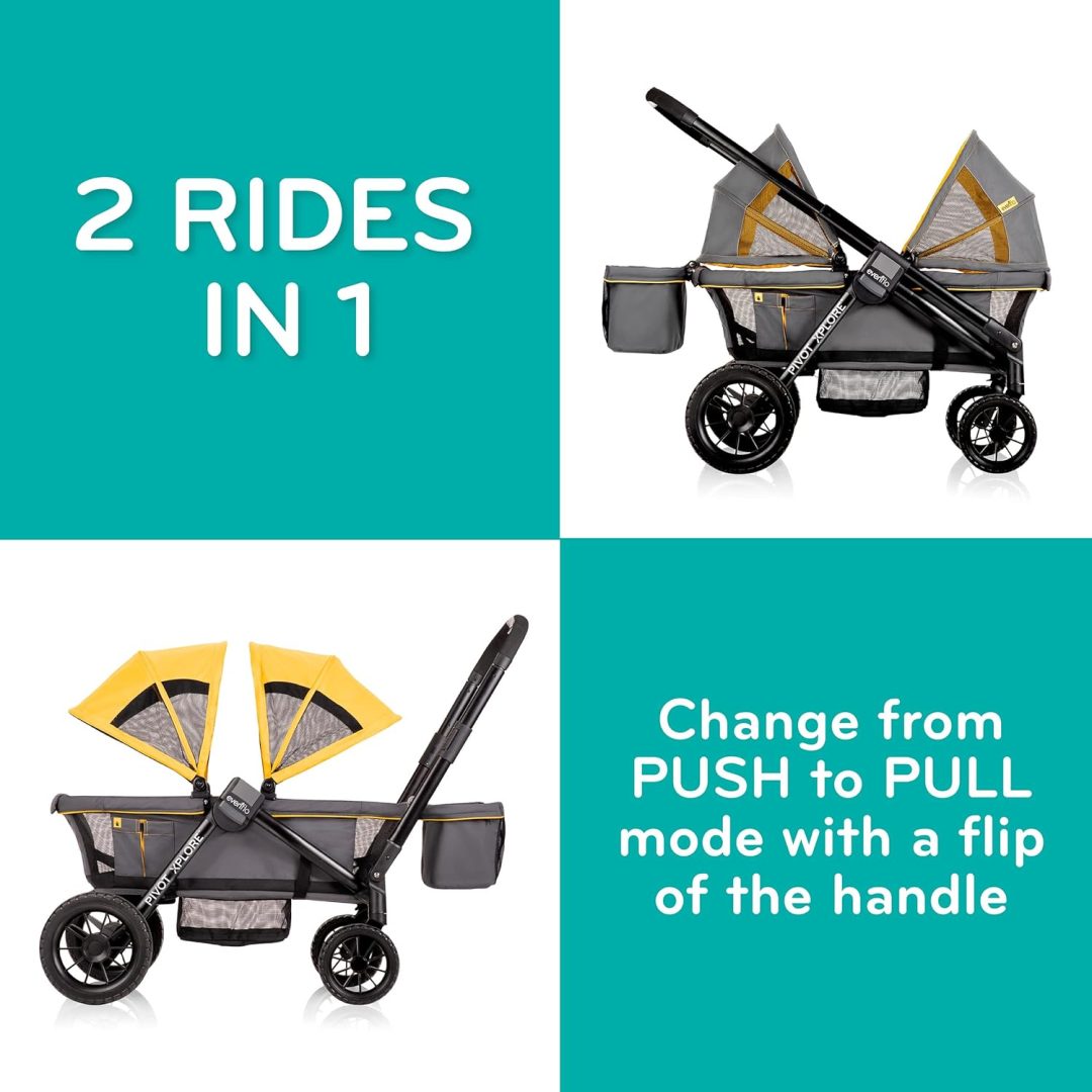 ZenVora 2-in-1 All-Terrain Baby Stroller Wagon with Canopy and Storage - Gray