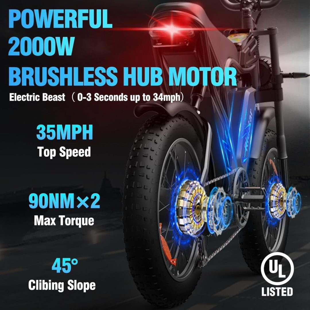 ZenVora 2000W 52V All-Terrain Fat Tire Electric Bike for Adults, 30-180 Mile Range
