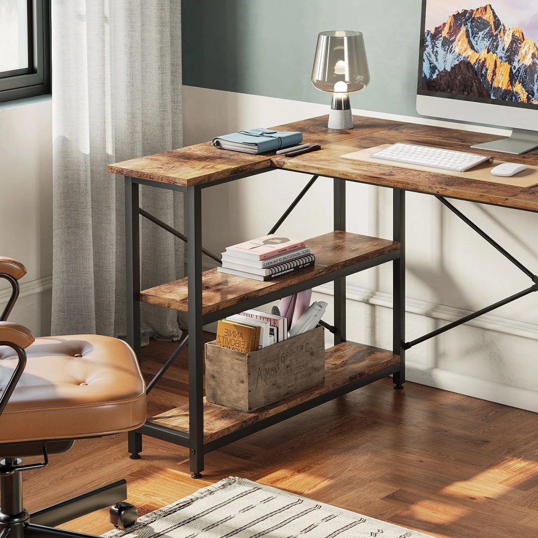 ZenVora Small L Shaped Computer Desk with Storage Shelves, Compact Corner Workstation for Home Office and Study