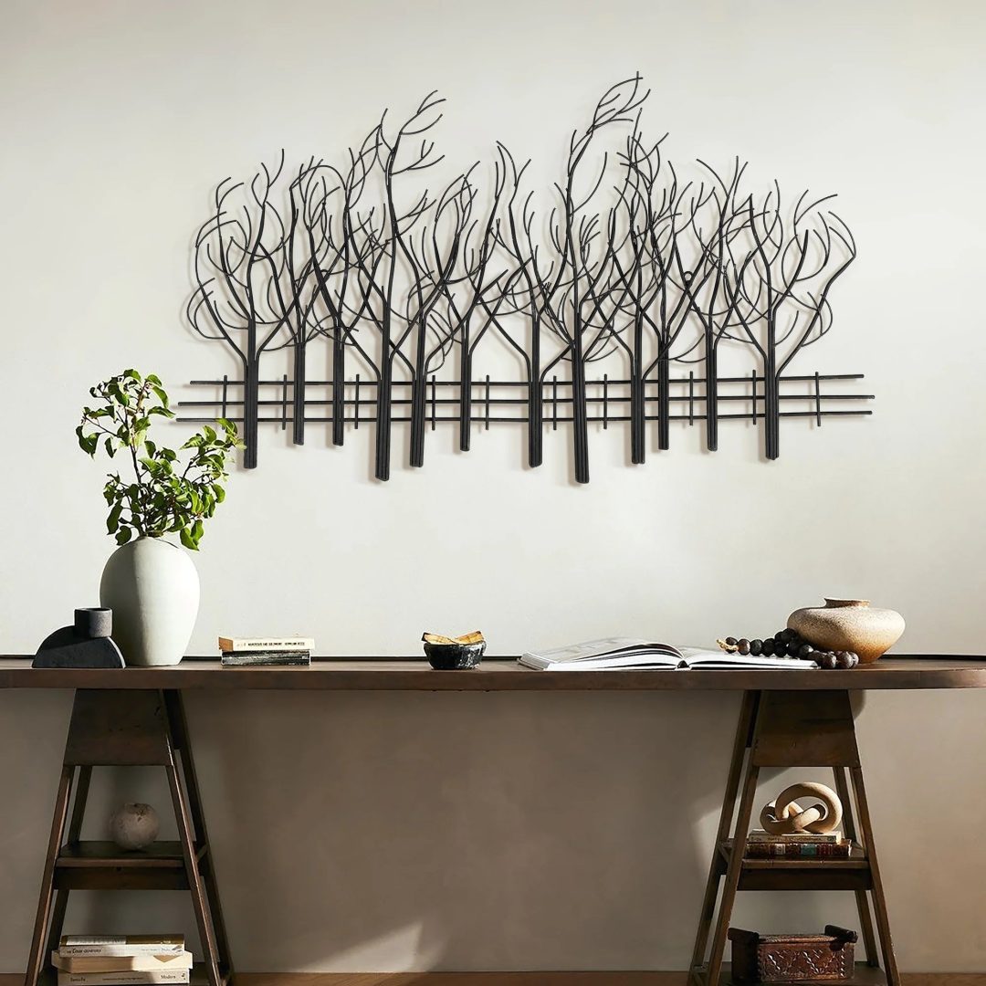 ZenVora Black Metal Tree Wall Decor, Modern Forest Design Wall Art Sculpture for Living Room, Bedroom and Home Decoration