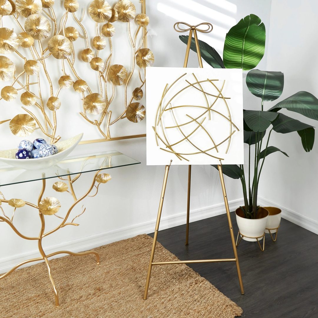 ZenVora Tall Adjustable 3-Tier Metal Display Stand, Gold Floor Easel with Bow Top