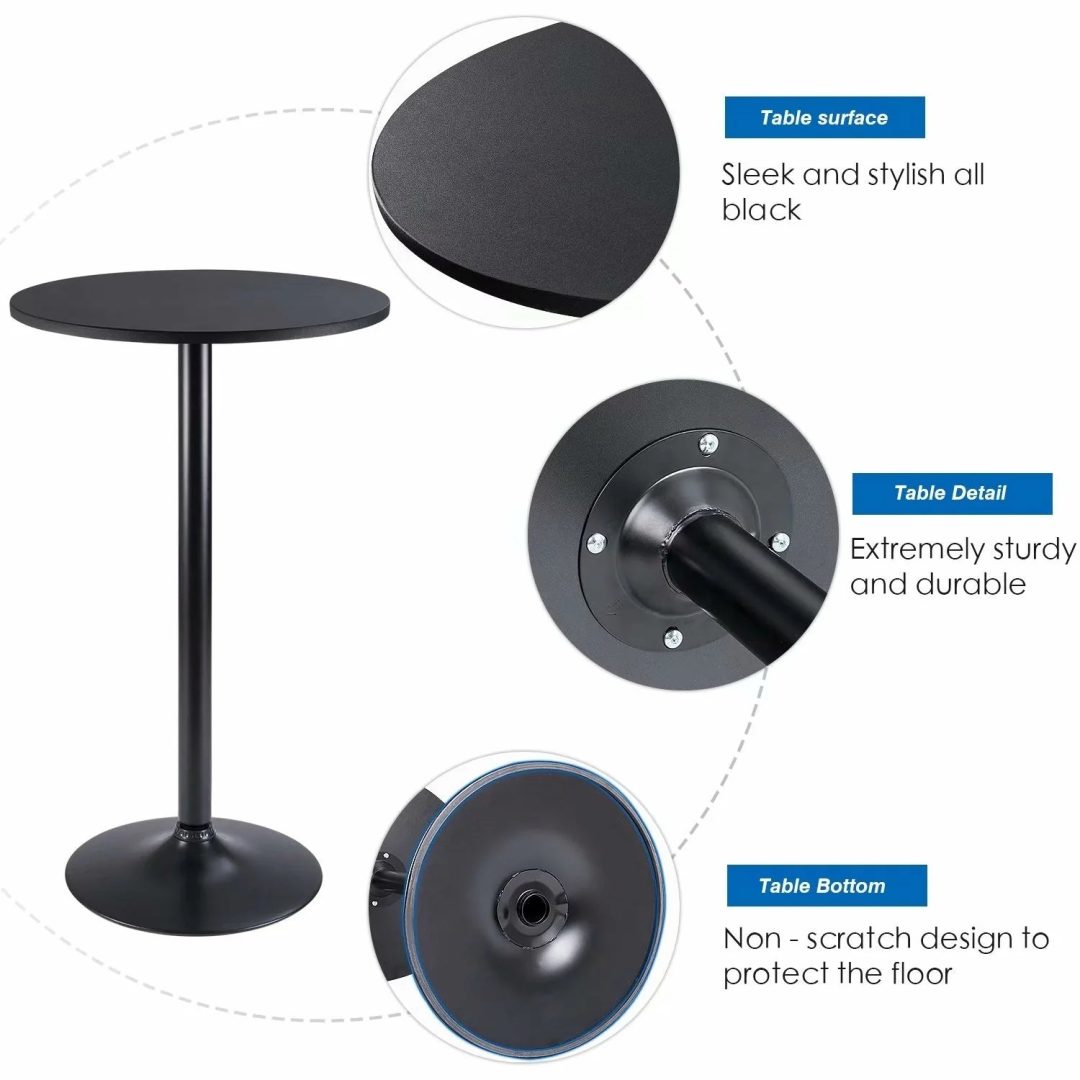 ZenVora Round Bistro Pub Table, Bar Height Cocktail Table with Metal Base and MDF Top, 23.8 Inch