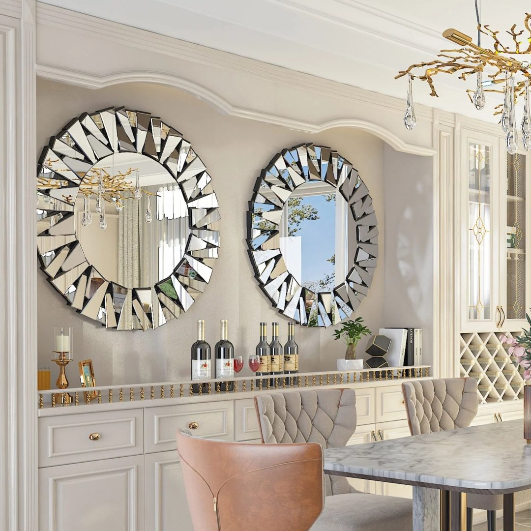 ZenVora 32 Inch Round Decorative Wall Mirror, Glass Accent Mirror for Home Decor