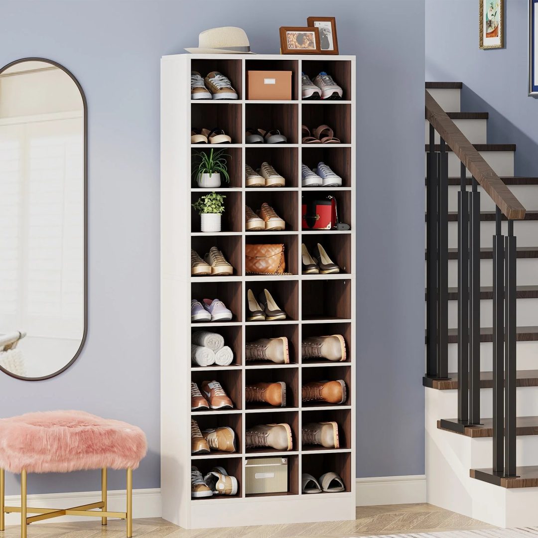 ZenVora 10-Tier Tall Shoe Cabinet, 30-Pair White Wood Shoe Storage Rack for Entryway and Closet