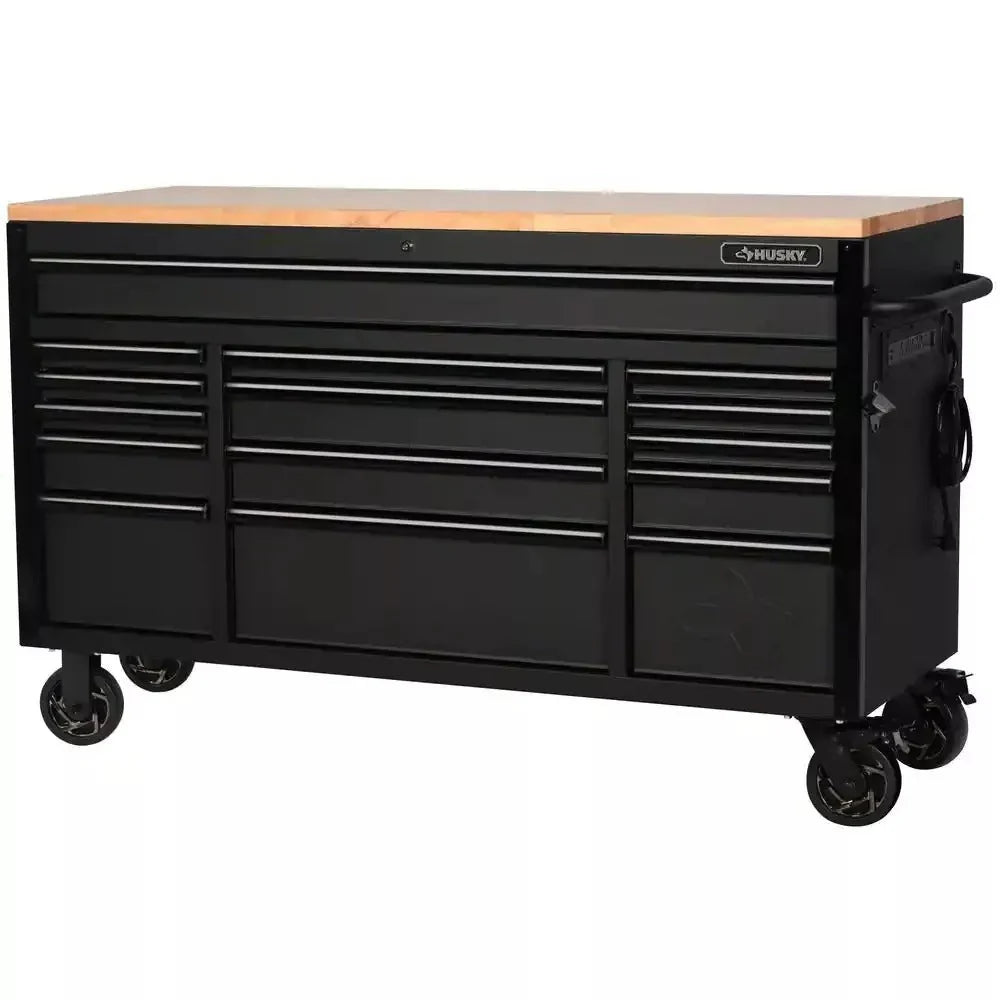 ZenVora 61-Inch W x 23-Inch D 15-Drawer Mobile Workbench with Solid Wood Top
